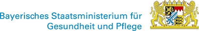 Bayerisches Staatswappen mit Schriftzug Bayerisches Staatsministerium für Gesundheit und Pflege